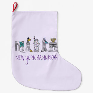 Grande Chaussette De Noël New York Hanoukka Purple Chanukah Holiday
