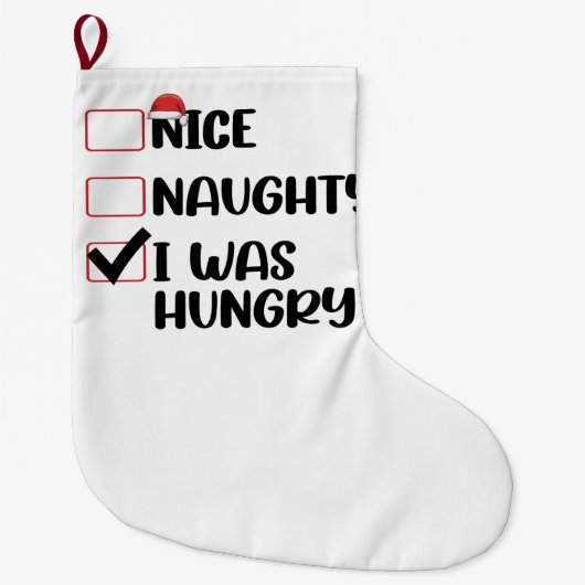 Grande Chaussette De Noël Nice Naughty I Was Hungry Christmas List (Devant)