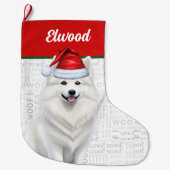Grande Chaussette De Noël Noël American Eskimo Nom Chien Woof (Devant)