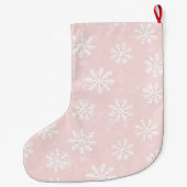 Grande Chaussette De Noël Noël aux flocons blancs rose argent (Dos)