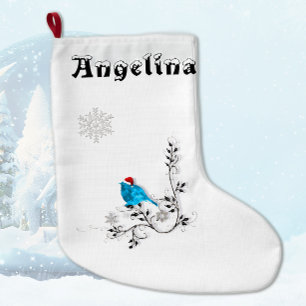 Grande Chaussette De Noël Noël aux oiseaux bleus