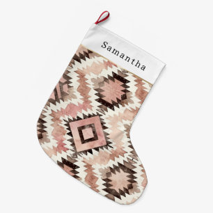Grande Chaussette De Noël Noël Aztec Brun Rose