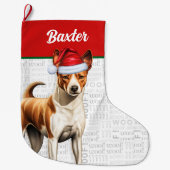 Grande Chaussette De Noël Noël Basenji Nom du chien Woof (Devant)