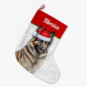 Grande Chaussette De Noël Noël Belge Tervuren avec le nom du chien