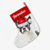Grande Chaussette De Noël Noël Boston Terrier Nom Woof Arrière - plan (Dos (Accrochage))