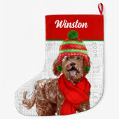 Grande Chaussette De Noël Noël Brown Labradoodle avec le nom du chien (Dos)