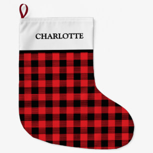 Grande Chaussette De Noël Noël carreaux de Buffalo Noir Rouge