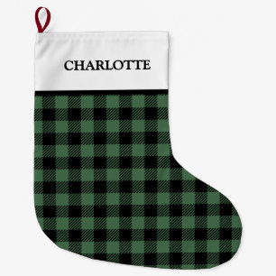 Grande Chaussette De Noël Noël carreaux de Buffalo Noir Vert