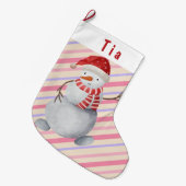 Grande Chaussette De Noël Noël charmant Snowman rose et violet rayé (Devant (Accrochage))