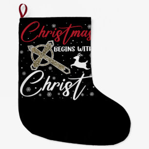 Grande Chaussette De Noël Noël commence avec le Christ Xmas chrétien