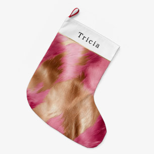 Grande Chaussette De Noël Noël Cuir de Vache Sud-Ouest Rose Glam Or