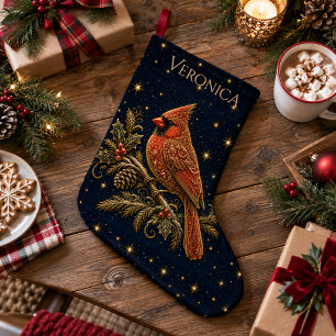 Grande Chaussette De Noël Noël dans les Étoiles   Cardinal Rouge