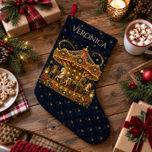 Grande Chaussette De Noël Noël dans les Étoiles Carrousel à Cheval