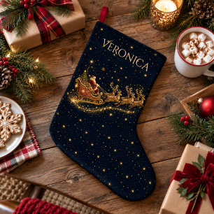 Grande Chaussette De Noël Noël dans les Étoiles   Le Traîneau du Père Noël