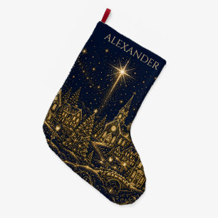 Grande Chaussette De Noël Noël dans les Étoiles Village de Noël