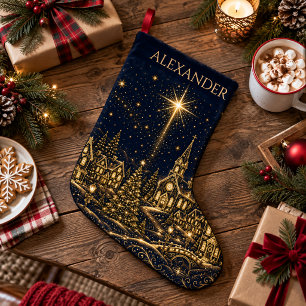 Grande Chaussette De Noël Noël dans les Étoiles Village de Noël