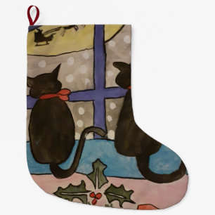 Grande Chaussette De Noël Noël de chat noir