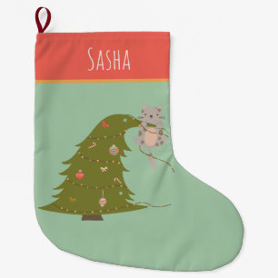Grande Chaussette De Noël Noël de chat personnalisé