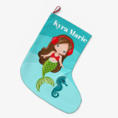 Grande Chaussette De Noël Noël de la sirène de plage Cute (Devant (Accrochage))