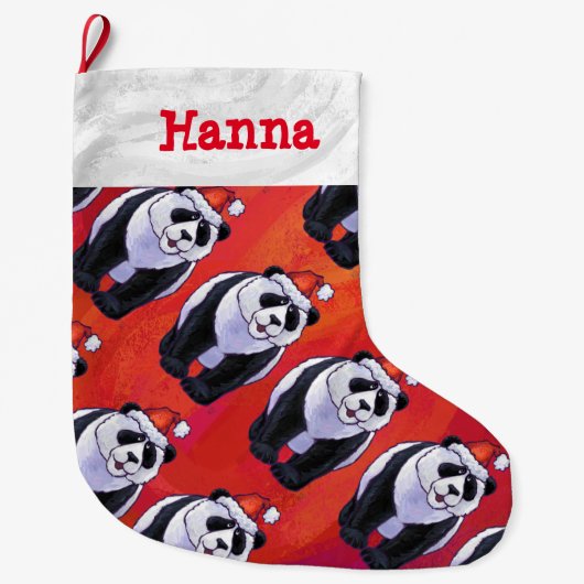 Grande Chaussette De Noël Noël de motif d'ours panda de têtes et de queues (Devant)