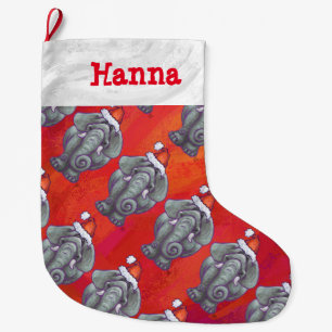 Grande Chaussette De Noël Noël d'éléphant sur le rouge