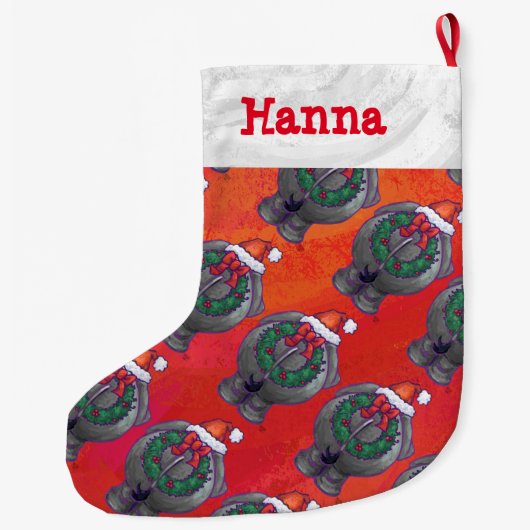 Grande Chaussette De Noël Noël d'éléphant sur le rouge (Dos)