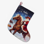 Grande Chaussette De Noël Noël du Père Noël occidental à cheval (Devant (Accrochage))