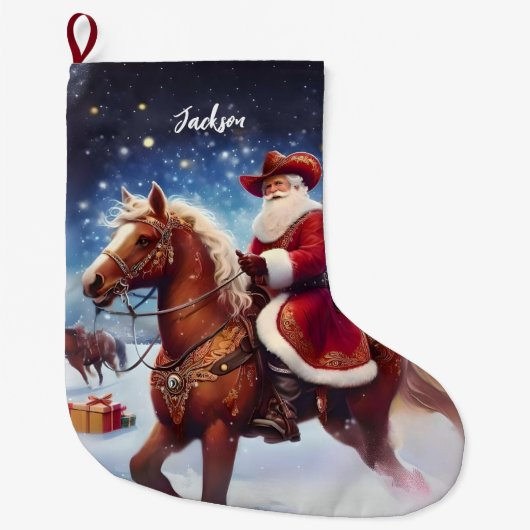 Grande Chaussette De Noël Noël du Père Noël occidental à cheval (Devant)
