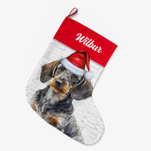Grande Chaussette De Noël Noël fil cheveux Dachshund Père Noël Nom du chien