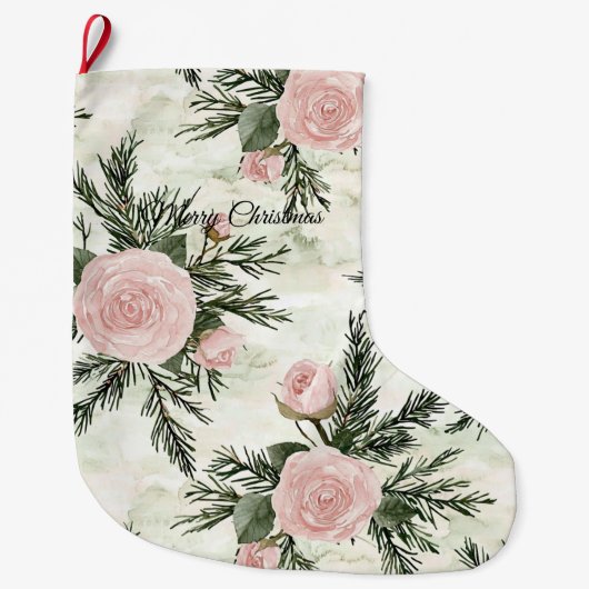Grande Chaussette De Noël Noël floral Rose (Devant)