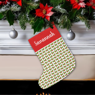 Grande Chaussette De Noël Noël Holly Feuilles & Berries Cloches & Cadeaux
