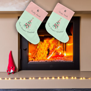 Grande Chaussette De Noël Noël Macaron Arbres Nom personnalisé