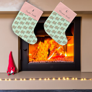 Grande Chaussette De Noël Noël Macaron Mistletos Nom personnalisé