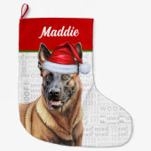 Grande Chaussette De Noël Noël Malinois belge avec le nom du chien (Devant)