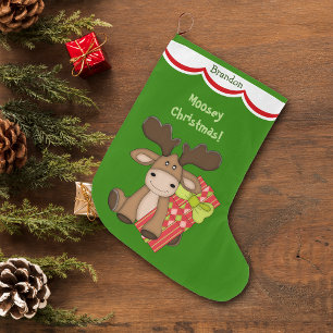 Grande Chaussette De Noël Noël mignon Moosey Personnalisé
