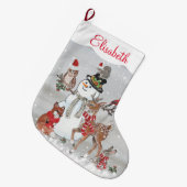 Grande Chaussette De Noël Noël mignon renne Bois Animal Snowman (Devant (Accrochage))
