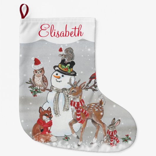 Grande Chaussette De Noël Noël mignon renne Bois Animal Snowman (Devant)