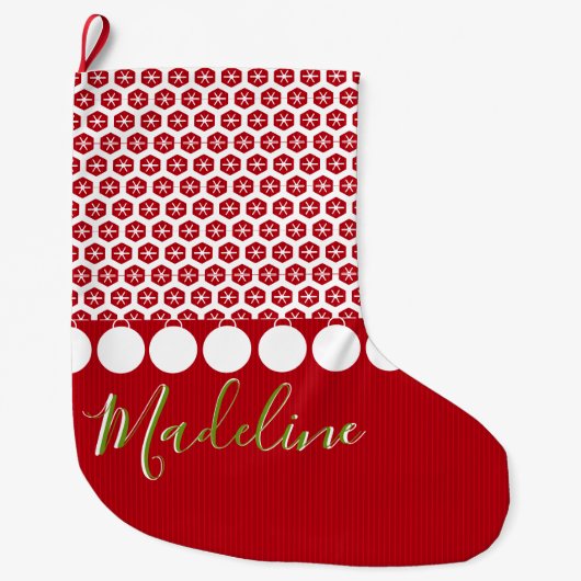 Grande Chaussette De Noël Noël moderne stockant de rétros flocons de neige (Devant)