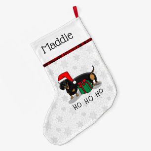 Grande Chaussette De Noël Noël Père Noël Dachshund (S noir & tan) Drôle
