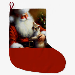 Grande Chaussette De Noël Noël Père Noël et un chat 3