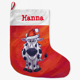 Grande Chaussette De Noël Noël personnalisé de fête de vache
