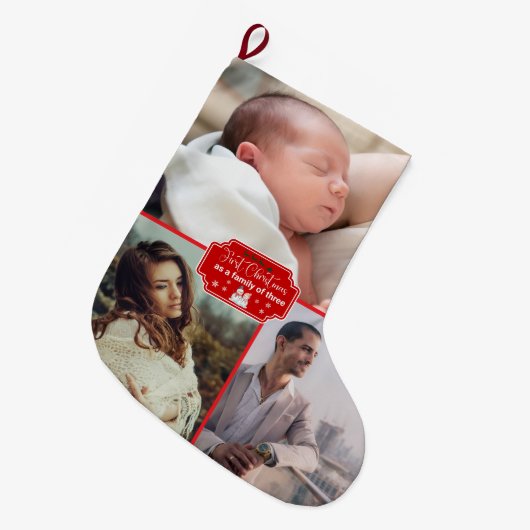 Grande Chaussette De Noël Noël personnalisé "Première famille de Noël" (Devant (Accrochage))