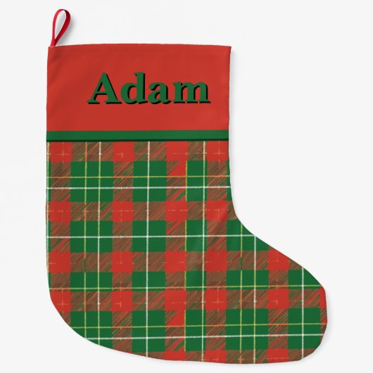 Grande Chaussette De Noël Noël Plaid rouge avec vert (Devant)