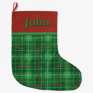 Grande Chaussette De Noël Noël Plaid vert avec rouge