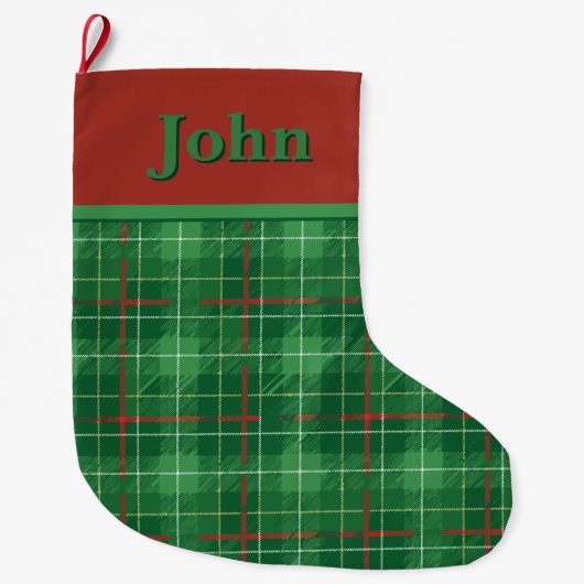 Grande Chaussette De Noël Noël Plaid vert avec rouge (Devant)
