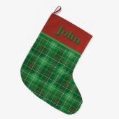 Grande Chaussette De Noël Noël Plaid vert avec rouge (Devant (Accrochage))
