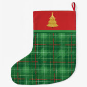 Grande Chaussette De Noël Noël Plaid vert avec rouge (Dos)