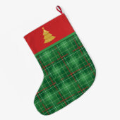 Grande Chaussette De Noël Noël Plaid vert avec rouge (Dos (Accrochage))