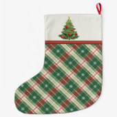 Grande Chaussette De Noël Noël Plaid Vert, Blanc, Or (Dos)