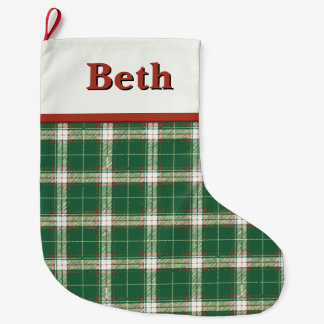 Grande Chaussette De Noël Noël Plaid vert et blanc